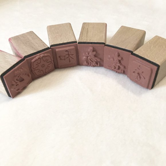 Vintage 90s Wooden Chinese Rubber Stamps + Inkpad + Box - Picture 5 of 15